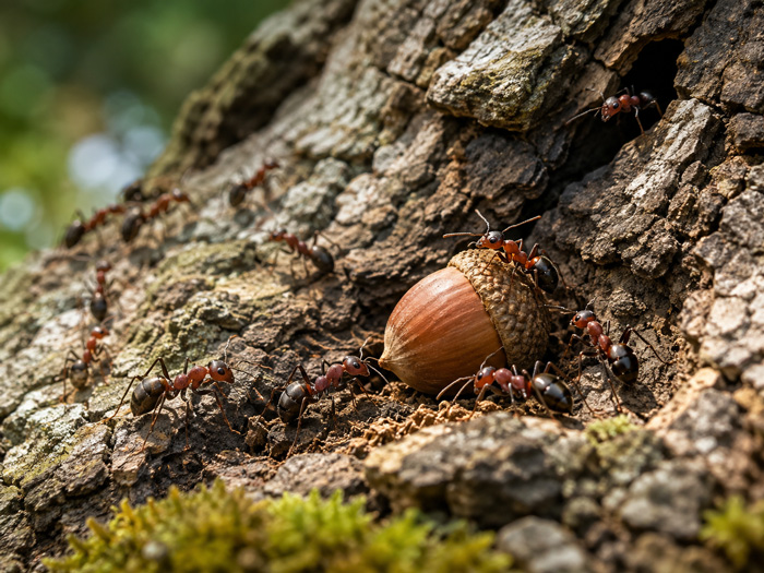Fourmi indigène sur l’écorce d’un arbre en Alsace