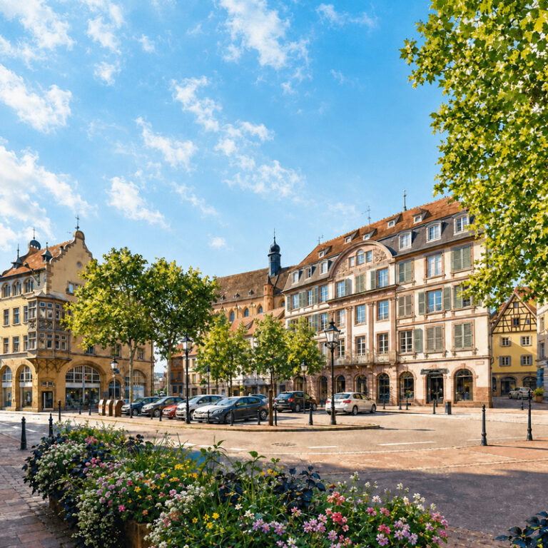 Place Jeanne-d’Arc à Colmar, concernée par un projet de réaménagement soumis à une concertation citoyenne en 2026.
