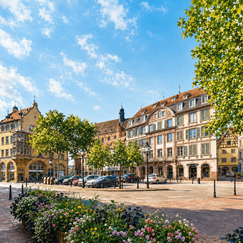 Place Jeanne-d’Arc à Colmar, concernée par un projet de réaménagement soumis à une concertation citoyenne en 2026.