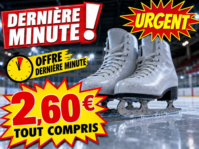 Patins à glace illustrant le tarif exceptionnel de 2,60 € à la patinoire olympique de Mulhouse en septembre 2026