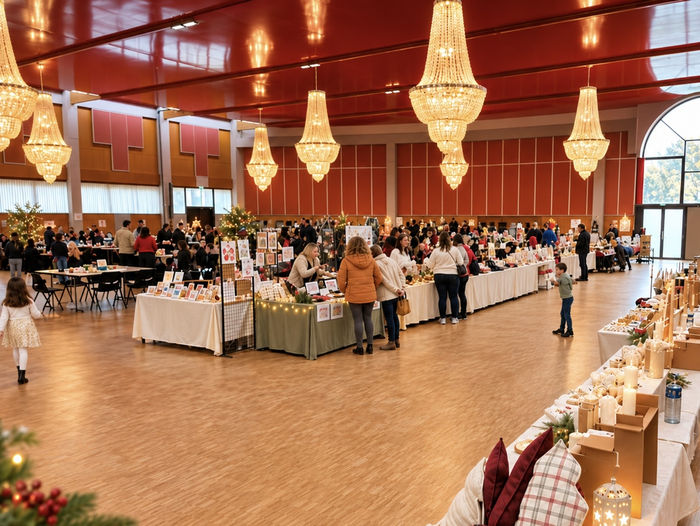Stands et visiteurs d'une précédente édition du marché de Noël des P'tits Blotz à Blotzheim