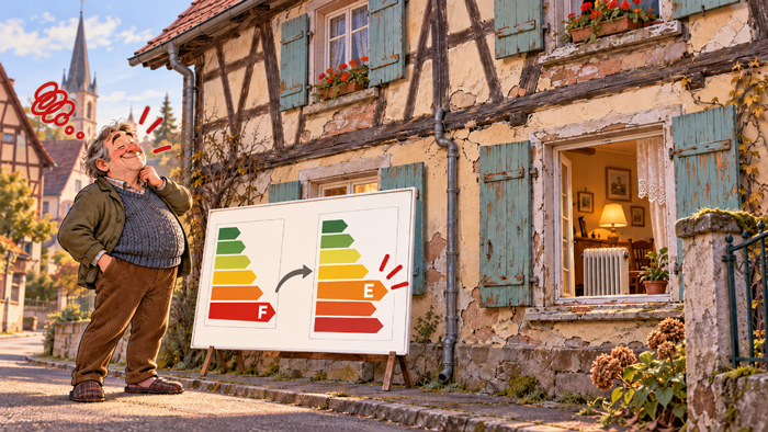 Maison alsacienne vieillissante, propriétaire satisfait et étiquette DPE passant de F à E sans travaux