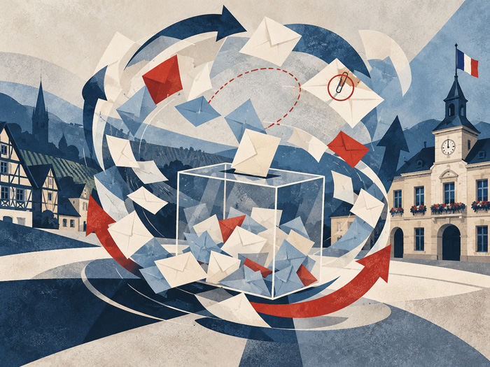 Illustration des élections municipales annulées dans le Haut-Rhin et des bulletins de vote